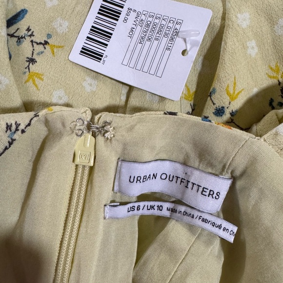 Urban Outfitters Yellow Floral High-Neck Empire Mini Dress Size 6 - Picture 8 of 8